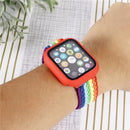 Adjustable Striped Woven Nylon Watch Band + Watch Case Set For Apple Watch Series 7 45mm/6&SE&5&4 44mm/3&2&1 42mm(Blue)