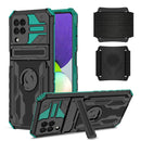 For Samsung Galaxy A22 4G Kickstand Detachable Armband Phone Case(Deep Green)