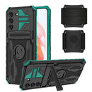 For Samsung Galaxy S21 FE 5G Kickstand Detachable Armband Phone Case(Deep Green)