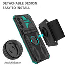 For Samsung Galaxy S21 FE 5G Kickstand Detachable Armband Phone Case(Deep Green)
