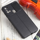 For Samsung Galaxy A21s Litchi Texture Sliding Camshield TPU Phone Case(Black)