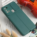 For Samsung Galaxy A21s Litchi Texture Sliding Camshield TPU Phone Case(Dark Green)