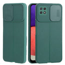 For Samsung Galaxy A22 5G Litchi Texture Sliding Camshield TPU Phone Case(Dark Green)