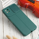 For Samsung Galaxy A22 5G Litchi Texture Sliding Camshield TPU Phone Case(Dark Green)