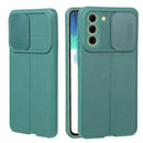 For Samsung Galaxy S21 FE 5G Litchi Texture Sliding Camshield TPU Phone Case(Dark Green)