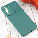 For Samsung Galaxy S21 FE 5G Litchi Texture Sliding Camshield TPU Phone Case(Dark Green)