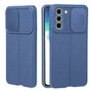 For Samsung Galaxy S21 FE 5G Litchi Texture Sliding Camshield TPU Phone Case(Blue)