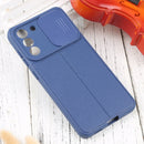 For Samsung Galaxy S21 FE 5G Litchi Texture Sliding Camshield TPU Phone Case(Blue)