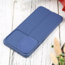 For Samsung Galaxy S21 FE 5G Litchi Texture Sliding Camshield TPU Phone Case(Blue)