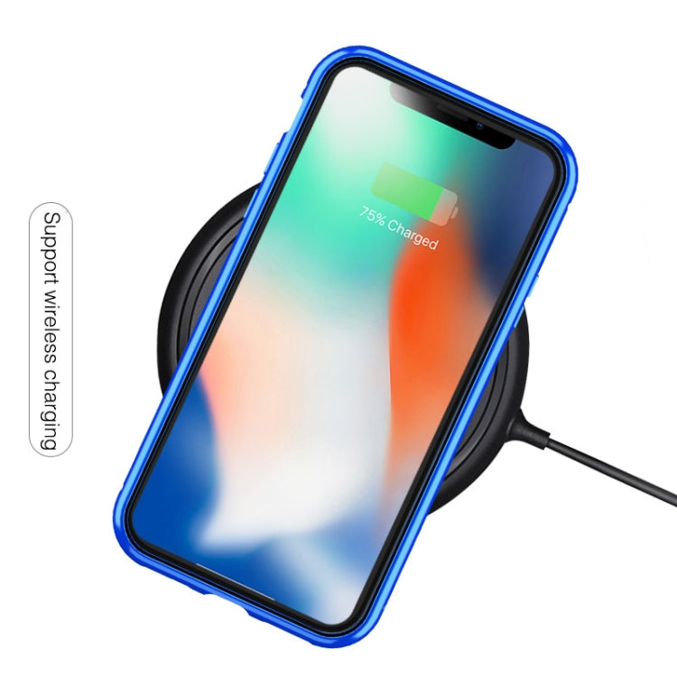 For iPhone X / XS Ultra Slim Double Sides Magnetic Adsorption Angular Frame Tempered Glass Magnet Flip Case(Gold)