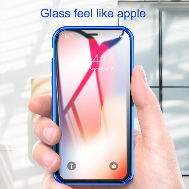 For iPhone X / XS Ultra Slim Double Sides Magnetic Adsorption Angular Frame Tempered Glass Magnet Flip Case(Gold)