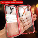 For iPhone XR Ultra Slim Double Sides Magnetic Adsorption Angular Frame Tempered Glass Magnet Flip Case(Gold)