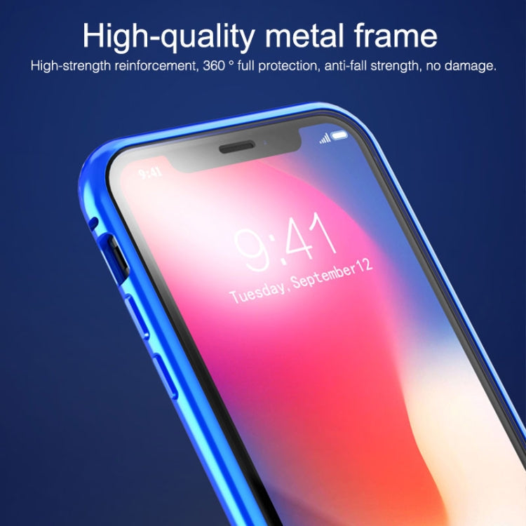 For iPhone XR Ultra Slim Double Sides Magnetic Adsorption Angular Frame Tempered Glass Magnet Flip Case(Gold)