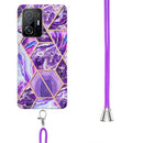 For Xiaomi Mi 11T / Mi 11T Pro Electroplating Splicing Marble TPU Phone Case with Lanyard(Dark Purple)