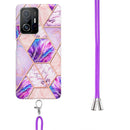 For Xiaomi Mi 11T / Mi 11T Pro Electroplating Splicing Marble TPU Phone Case with Lanyard(Light Purple)