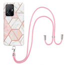 For Xiaomi Mi 11T / Mi 11T Pro Electroplating Splicing Marble TPU Phone Case with Lanyard(Pink White)