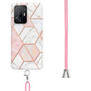 For Xiaomi Mi 11T / Mi 11T Pro Electroplating Splicing Marble TPU Phone Case with Lanyard(Pink White)