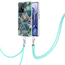 For Xiaomi Mi 11T / Mi 11T Pro Electroplating Splicing Marble TPU Phone Case with Lanyard(Blue Green)