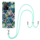 For Xiaomi Mi 11T / Mi 11T Pro Electroplating Splicing Marble TPU Phone Case with Lanyard(Blue Green)