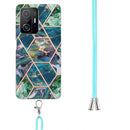 For Xiaomi Mi 11T / Mi 11T Pro Electroplating Splicing Marble TPU Phone Case with Lanyard(Blue Green)