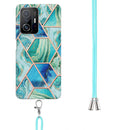 For Xiaomi Mi 11T / Mi 11T Pro Electroplating Splicing Marble TPU Phone Case with Lanyard(Green)
