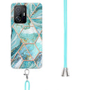 For Xiaomi Mi 11T / Mi 11T Pro Electroplating Splicing Marble TPU Phone Case with Lanyard(Blue)