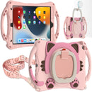 Cute Cat King Kids Shockproof EVA Protective Case with Holder & Shoulder Strap & Handle For iPad 10.2 2019 / 2020 / 2021 / Pro 10.5(Pink)
