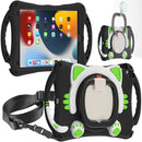 Cute Cat King Kids Shockproof EVA Protective Case with Holder & Shoulder Strap & Handle For iPad 10.2 2019 / 2020 / 2021 / Pro 10.5(Black Green)