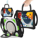 Cute Cat King Kids Shockproof EVA Protective Case with Holder & Shoulder Strap & Handle For iPad 10.2 2019 / 2020 / 2021 / Pro 10.5(Black Green)