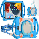 Cute Cat King Kids Shockproof EVA Protective Case with Holder & Shoulder Strap & Handle For iPad 10.2 2019 / 2020 / 2021 / Pro 10.5(Light Blue)