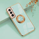 For Samsung Galaxy S22 5G 6D Electroplating Full Coverage Silicone Phone Protective Case with Magnetic Ring Holder(Light Cyan)