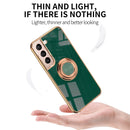 For Samsung Galaxy S22 5G 6D Electroplating Full Coverage Silicone Phone Protective Case with Magnetic Ring Holder(Light Cyan)
