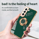 For Samsung Galaxy S22+ 5G 6D Electroplating Full Coverage Silicone Phone Protective Case with Magnetic Ring Holder(Black)