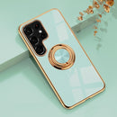 For Samsung Galaxy S22 Ultra 5G 6D Electroplating Full Coverage Silicone Phone Protective Case with Magnetic Ring Holder(Light Cyan)