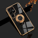 For Samsung Galaxy S22 Ultra 5G 6D Electroplating Full Coverage Silicone Phone Protective Case with Magnetic Ring Holder(Black)