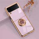 For Samsung Galaxy Z Flip3 5G 6D Electroplating Full Coverage Silicone Phone Protective Case with Magnetic Ring Holder(Light Purple)