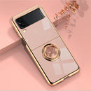 For Samsung Galaxy Z Flip3 5G 6D Electroplating Full Coverage Silicone Phone Protective Case with Magnetic Ring Holder(Light Pink)