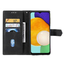 For Samsung Galaxy A13 5G Three-color Stitching Calf Texture Horizontal Flip Phone Leather Case with Holder & Card Slots & Wallet(Black)
