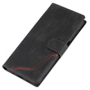 For Samsung Galaxy A13 5G Three-color Stitching Calf Texture Horizontal Flip Phone Leather Case with Holder & Card Slots & Wallet(Black)