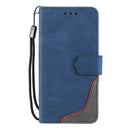 For Samsung Galaxy A13 5G Three-color Stitching Calf Texture Horizontal Flip Phone Leather Case with Holder & Card Slots & Wallet(Blue)
