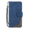 For Samsung Galaxy A13 5G Three-color Stitching Calf Texture Horizontal Flip Phone Leather Case with Holder & Card Slots & Wallet(Blue)