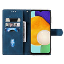 For Samsung Galaxy A13 5G Three-color Stitching Calf Texture Horizontal Flip Phone Leather Case with Holder & Card Slots & Wallet(Blue)