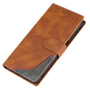 For Samsung Galaxy A13 5G Three-color Stitching Calf Texture Horizontal Flip Phone Leather Case with Holder & Card Slots & Wallet(Brown)