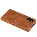For Samsung Galaxy A13 5G Three-color Stitching Calf Texture Horizontal Flip Phone Leather Case with Holder & Card Slots & Wallet(Brown)