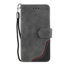 For Samsung Galaxy A13 5G Three-color Stitching Calf Texture Horizontal Flip Phone Leather Case with Holder & Card Slots & Wallet(Grey)