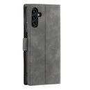 For Samsung Galaxy A13 5G Three-color Stitching Calf Texture Horizontal Flip Phone Leather Case with Holder & Card Slots & Wallet(Grey)