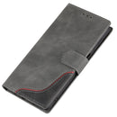 For Samsung Galaxy A13 5G Three-color Stitching Calf Texture Horizontal Flip Phone Leather Case with Holder & Card Slots & Wallet(Grey)