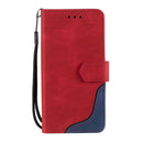 For Samsung Galaxy A13 5G Three-color Stitching Calf Texture Horizontal Flip Phone Leather Case with Holder & Card Slots & Wallet(Red)