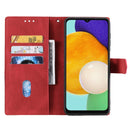 For Samsung Galaxy A13 5G Three-color Stitching Calf Texture Horizontal Flip Phone Leather Case with Holder & Card Slots & Wallet(Red)