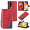 For Samsung Galaxy A13 5G Three-color Stitching Calf Texture Horizontal Flip Phone Leather Case with Holder & Card Slots & Wallet(Red)